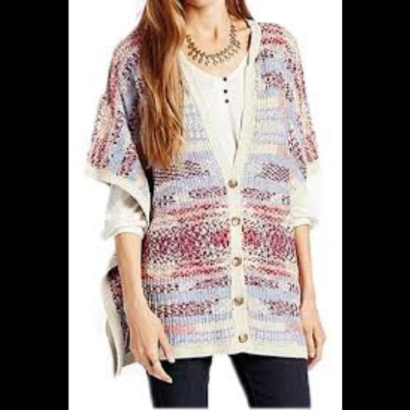 Lucky brand intarsia button up‎ poncho - Picture 4 of 10